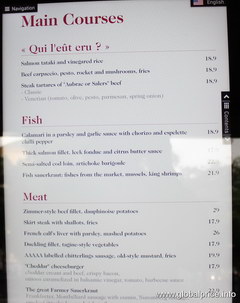 Food prices in Paris restaurants, various main dishes